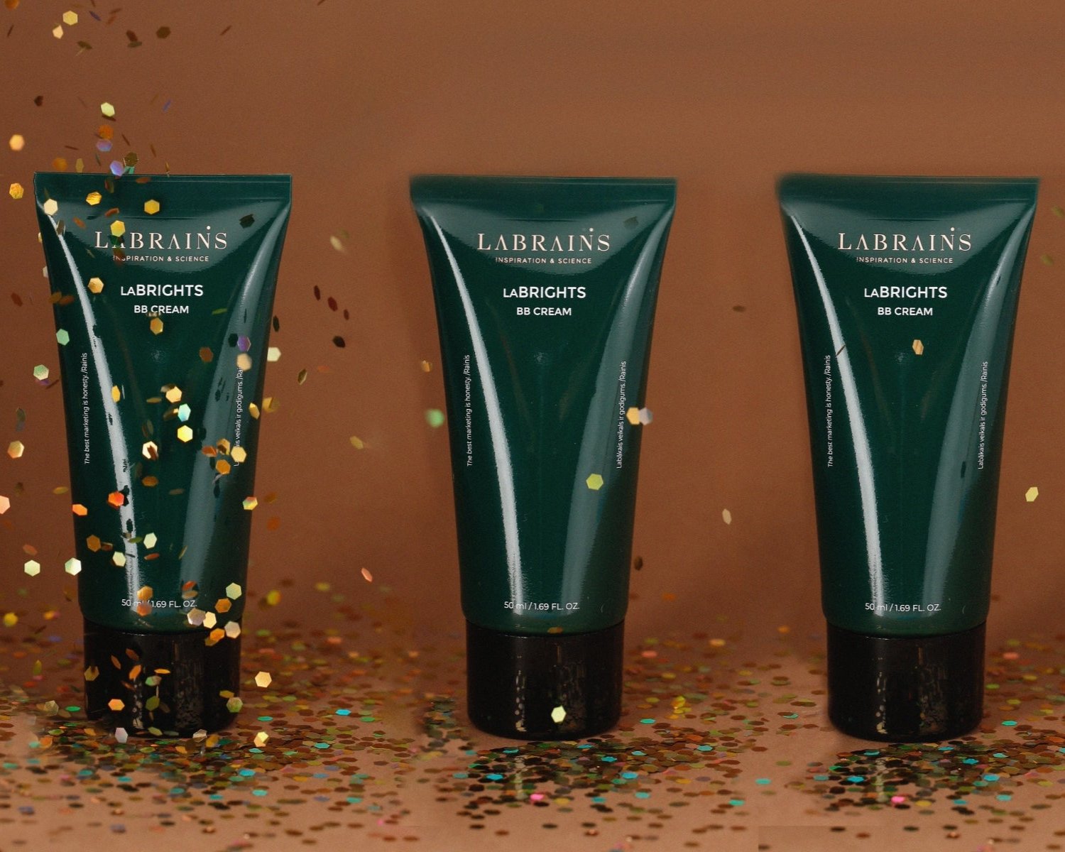 LABRAINS Labrights BB Cream collection featuring four skincare tubes