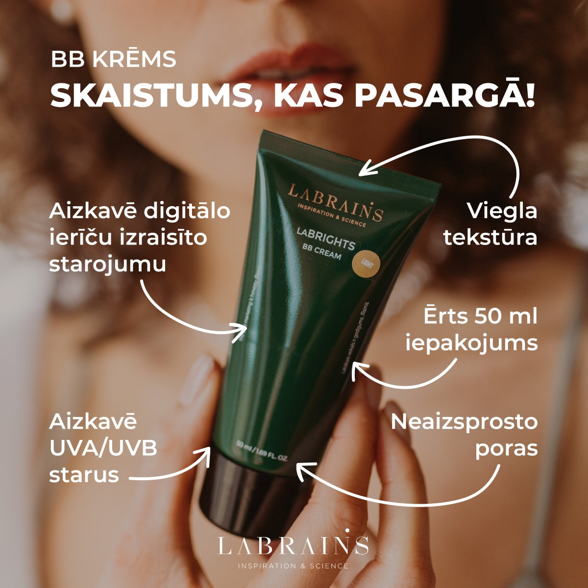 infographic with labrains bb cream benefits and claims