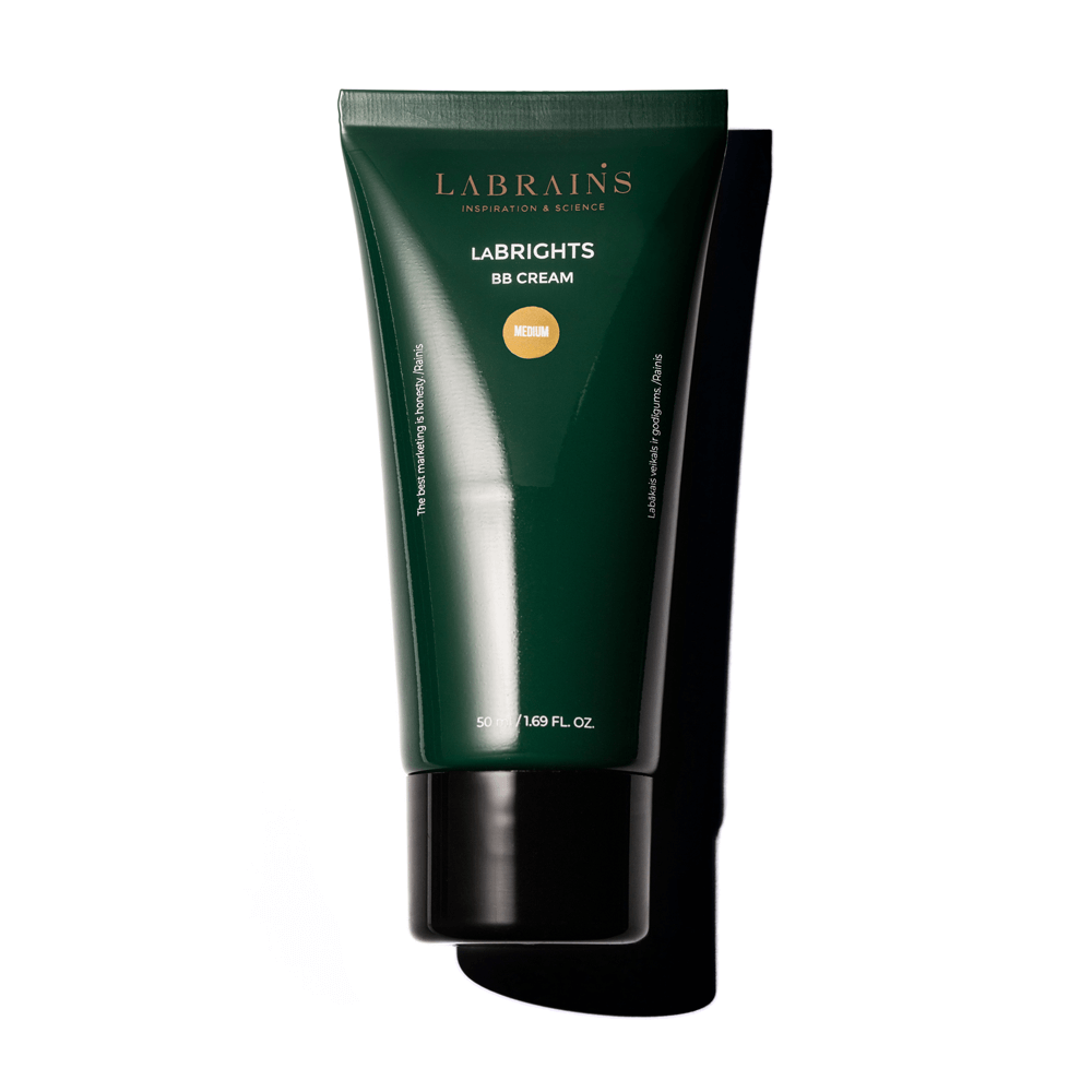 A tube of Labrains BB Cream in Medium with Olive Undertone, 50 ml size, against a white background.