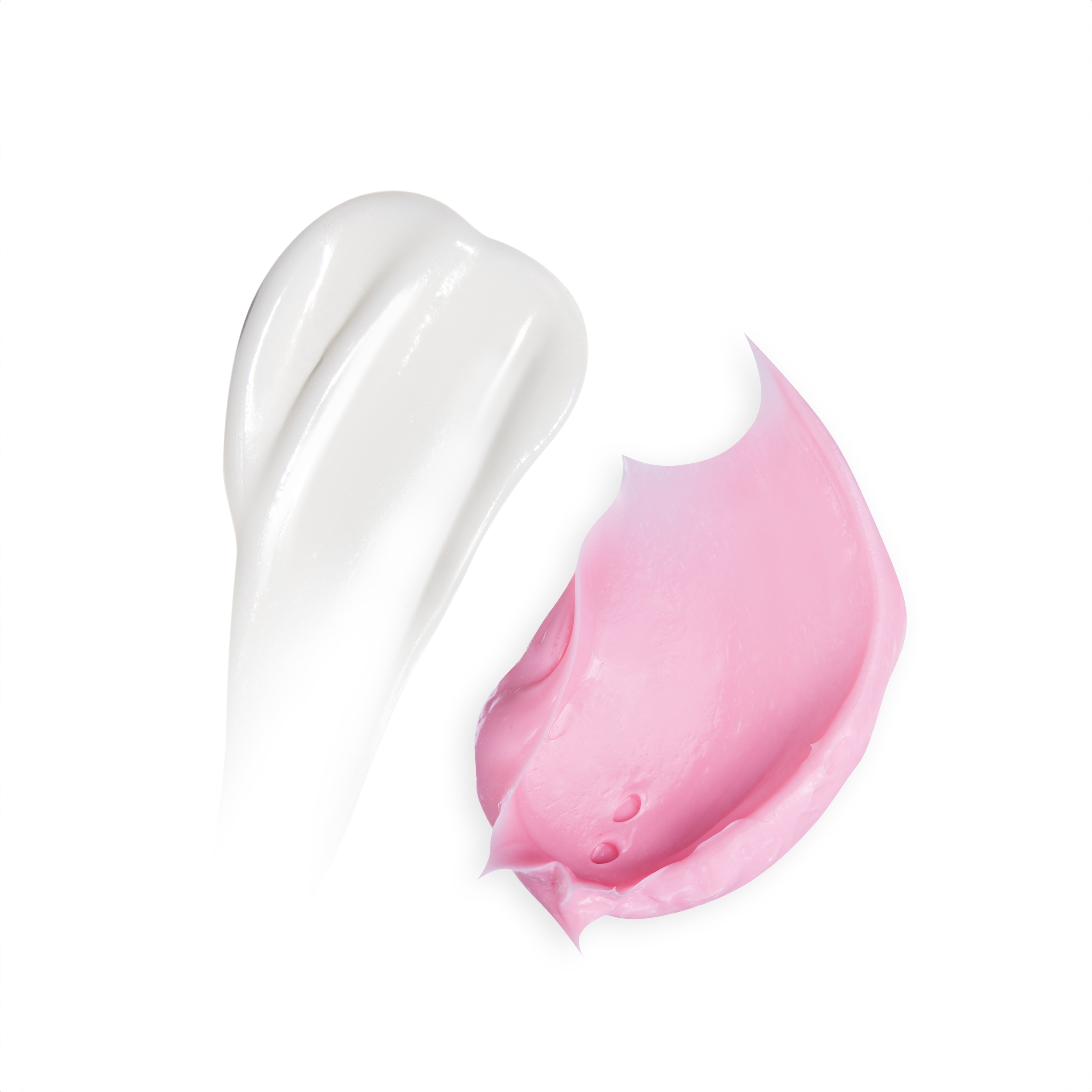 Pink and white creamy texture swatches on a white background