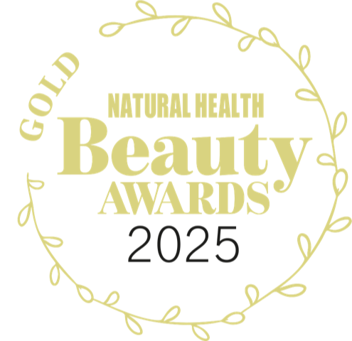 Gold Natural Health Beauty Awards 2025 logo with decorative elements