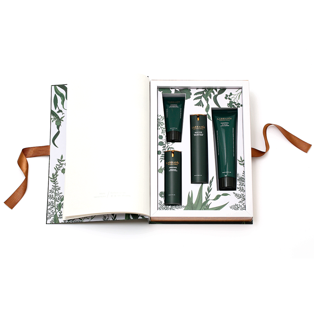 labrains luxury skincare gift set in a box 'the book' opened on white background