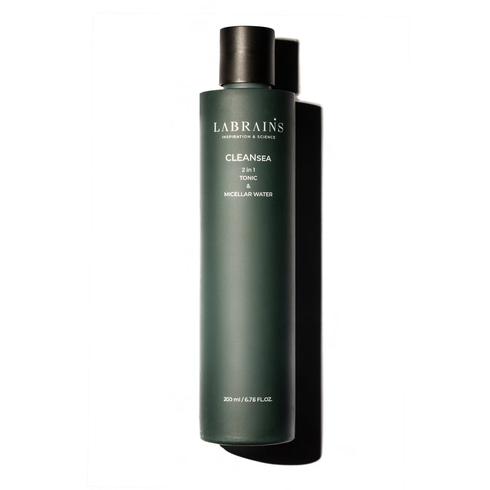 A bottle of LABRANS Micellar Water & Tonic designed for moisturizing, cleansing, and makeup removal on white background
