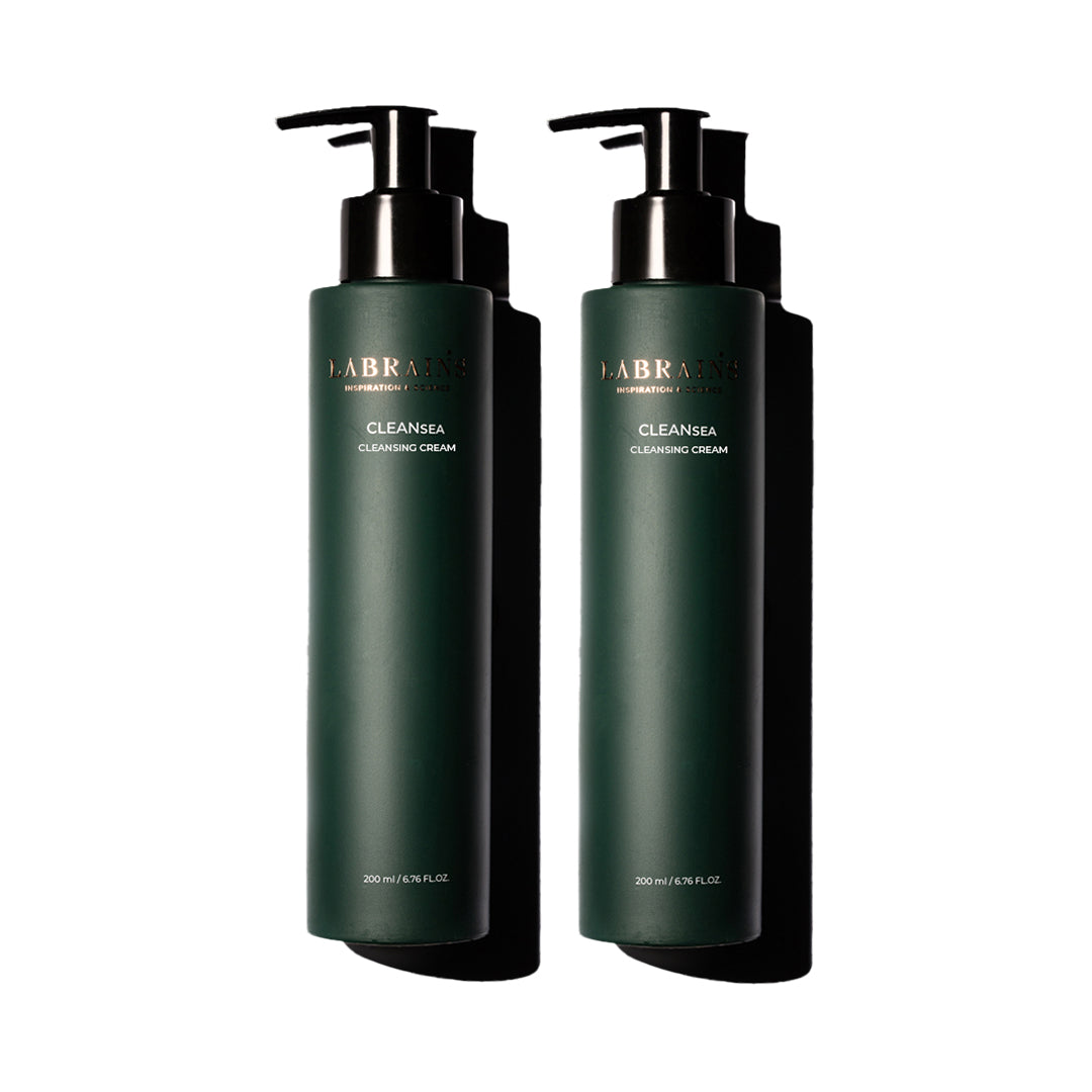 two bottles of labrains cleansing cream on white background
